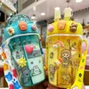 Waterflessen 430 ml schattige kinderen dubbele drinkfles stro draagbaar student paar plastic beker cadeau met 3D -stickers