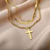 Pendant Necklaces Double Layer Thick Clavicle Chain Cross Stainless Steel Necklace For Women Punk Hip-Hop Streetwear Jewelry Drop