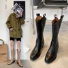 fashion women shoes Boots leather 35-43 Size New Fashion Coarse thigh high Heel Women's Fat Feet Wide British Style Pointed Long Sleeve Knight