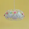 Pendant Lamps Country Rustic Dining Room Ceiling Lamp Metal Cage Pink Ceramic Rose Balcony Hang Bar Counter Bedroom Hanging Light