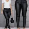 Pantalones de mujer Capris PU Cuero negro Sexy Stretch Bodycon pantalones de la cintura alta lápiz casual de alta talla de tamaño s 3xl 221110