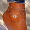Bracelets de cheville 2 pièces rétro perle coeur cheville gland dauphin cheville bracelet ensemble bohême pied plage femmes mode pieds nus chaîne bijoux