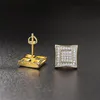 Men Women Fashion Yellow White Gold Plated Bling CZ Square Screwbacks Studs Earrings Jewelry Nice Gift for Friends