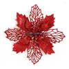 Kerstdecoraties P82d 11cm Glitter Poinsettia Bloem Decoratieve kerstboombloemen voor krans