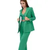 Zarif yeşil kadın pantolonlar 3 adet ince uygun yüksek bel balo akşam partisi giyim blazer alevli pantolon setleri