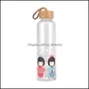 Bouteilles D'eau 550Ml Bouteille D'eau En Verre Bouteilles Portables Avec Couvercle En Bambou Corde Style Japonais Sport En Plein Air Tasse À Boire Drop Delivery Dh4Yu