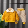 衣料品セット冬の秋の男の子の服フルスリーブソリッドパーカーパンツ2pcsset cotton situits子供幼児ブランドトラックスーツ221110