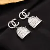 18K Gold Plated Luxury Brand Designers Letters Stud Rostless Steel Geometric Famous Women Inlay Crystal Rhinestone S925 Silver Earring Wedding Jewerlry 2Colors
