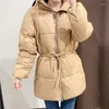 Femmes vers le bas 2022 hiver nœud papillon taille élastique à capuche manteau femme décontracté à manches longues rembourré veste mode femmes solide Parka