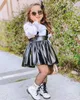 Kledingsets kinderkledingpak meisjes kanten bodem shirt lederen pu riem rok 2 pc's lente herfst baby mode lange mouwen outfits 221110