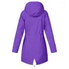 Women's Trench Coats 2022 Women's Lady Long Sleeve Hooded Wind Jacket Ladies Outdoor Waterproof Rain Coat Outwear