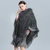 Women's Wool Blends Women Winter Coats Batwing Fluffy Sleeve Capes Elegant Jacket Lady Woolen Overcoat Fur Collar Warm Ponchos 221110