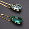 Boucles d'oreilles de collier Set Fashion Green Water Drop Crystal Jewelry Gold Color Chain Blue Pendant For Women Bride Wedding