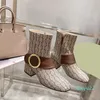 Ny modedesigner Kvinnor Blondie Ankle Boots Luxury Winter Over-Knee Boot Blond Leather Trim Low Heel Black 2022 Toppkvalitet
