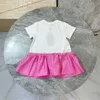 Roupas de alta qualidade meninas vestido de verão manga curta cor combinando vestido de princesa novo vestido de algodão de emenda