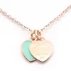 Double Heart Designer ketting vrouw roestvrijstalen sieraden blauw roze groene hangerse sieraden op de nek Valentijnsdag kerst G1805543