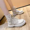 Boots2021 Motorcycle Women's Boots Winter Soft Leather Shoes Black Botas Wedges Female Lace Up Platforms Women White Botas Mujer G221110