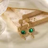 Orecchini a cerchio Uworld Trendy pendente in acciaio inossidabile placcato oro 14k a forma di serpente martellato, rotondo, verde, con zirconi cubici