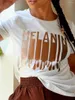 Koszula LW Plus Size Women Ubrania 2022 Letnie swobodny okrągły szyję krótki rękaw melanin litera T-shirt
