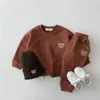 Çocuk Giyim Setleri Toddler Kız Kıyafet Kıyafetleri Erkek Erkek Takip Sevimli Ayı Kafa Nakış Sweatshirt ve Pantolon 2 PCS Sport Suit Moda P8UW#