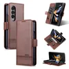 Étuis de téléphone portefeuille pour Samsung Galaxy Z Fold 4/3 Texture en cuir de veau de couleur pure Étui en cuir à rabat avec béquille avec fentes pour cartes