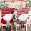 Stuhlhussen Frohe Weihnachten Zwergbezug mit hängenden Füßen 3D Cartoon Weihnachtsmann Rückseite Küche Esszimmer Urlaub Dekor
