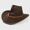 Bérets 2022 Fashion Fashion Hollow Cowboy Paille Men Men d'été Summer en plein air Chapeaux de plage unisexe Solide Western Sunshade Cap