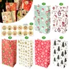 Present Wrap 24sets God jul Kraft Paper Bags Santa Claus Snowman Holiday Party Favor Bag med klistermärken