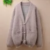 Damen Strick Damen Damen Koreanische Mode Nerz Kaschmir Dicke Warme Angora Wolle Gestrickt Lange Ärmel Strickjacke Jacke Mantel Winter