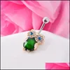 Navel Bell -knop Ringen Wasit Belly Dance Green Owl Animal Crystal Body Sieraden Roestvrij staal Rhinestone Navel Bell Button Pierc DHM4L