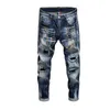 Stretch déchiré Slim Fit hommes Jeans mode peinture éclaboussures pantalon printemps automne trou en détresse Denim pantalon