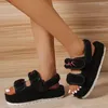Sandalet kürk platform kadınlar yaz kalın düz slaytlar kız moda gündelik plaj ayakkabıları bayanlar açık-toe artı boyutu