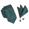 Bow Ties 2022 Fashionroman Multicolor Green Yellow Pink Silk Tie for Party Hanky ​​Cufflinks Set C-519