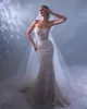 Abiti da sposa glamour a sirena senza spalline senza maniche con applicazioni a forma di fiore Abito da corte senza schienale Custom Made Plus Size Abito da sposa Vestidos De Novia