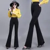 Women's Pants Office Lady All-match Stripe Flare Trousers Women High Waist Elegant Diamond Big Size Fashion Casual Female Wide Leg 4XL