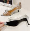 Sandals AIYKAZYSDL 2023 Clear Crystal Bow-Knot Pumps Women Low Heel Prom Dress Pointed Toe Shoes Spring Summer Silver Female