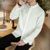 Men's Casual Shirts Men Clothing 2022 Men's Classic Solid Color Shirt Large Size Stand Collar Tang Suit Long Sleeve Business Chinese Top