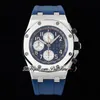 SF 2647 A3126 automatisch chronograaf herenhorloge 42 mm stalen kast blauwe getextureerde wijzerplaat zilveren subidial rubberen band horloges Super Edition Puretime F6