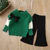 Ensembles de vêtements bébé filles vêtements d'hiver tenues chaudes enfants fleur pull en tricot et pantalon automne fille enfants Costume 221110