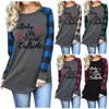 Bluzki damskie damskie bluzy pullover topy świąteczne nadruk w kratę patchwork z długim rękawem Bluza T-shirt