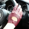 Fünf Fingerhandschuhe Sommer Fahren Leder Fahrer Damen Dünn Ungefüttert Mode Mesh Atmungsaktive Farbe Schaffell Vollfinger Radfahren 221110