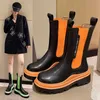 Bottes Chunky Plate-forme Orange Cheville pour femmes Automne 2022 Mix Couleur Chelsea Femme Pu Cuir Slip sur Chaussures de moto Y2211