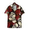 Männer Casual Hemden Schädel Rose Druck Männer Kurzarm V-ausschnitt Skeleton Strand Harajuku Hawaiian Bluse Chemise Homme Männlich