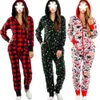 Combinaison de Noël Pyjamas Femmes Chaud À Manches Longues Vêtements De Nuit De Noël Imprimer Mignon Fermeture À Glissière À Capuche Vêtements De Nuit Costumes À La Maison CPA4468