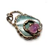 Pendentif Colliers Gratuit de 1pc Améthystes Naturelles Druzy Pavé Agates Vertes Tranche Pierre Bronze Vintage Antique Cuivre Cerceau Pendentifs Chanceux