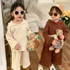 Giyim Setleri Milancel Sonbahar Kids Hoodie Sweater ve Geniş Bacak Pantolon 2 PCS Boys Örgü Takım Kızlar 221110