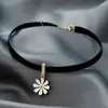 Choker Korean White Daisy Pendant Necklace Female Clavicle Short Black Leather Rope Neck Chain Necklaces For Women