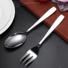 Dinnerware Sets Large Serving Spoon Fork Stainless Steel Western Tableware Long Hande Buffet Cutlery Set Home Kitchen Utensils