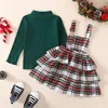 Kledingsets Kerstmis peuter meisjes kleren herfst winter baby kinderen kinderen pakken warme massieve trui plaid suspender jurk 221110