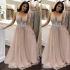 Sexy Arabic Prom Dresses Evening Dress Wear Deep V Neck Sier Crystal Beads Champagne Tulle A Line Custom Plus Size Sleeveless